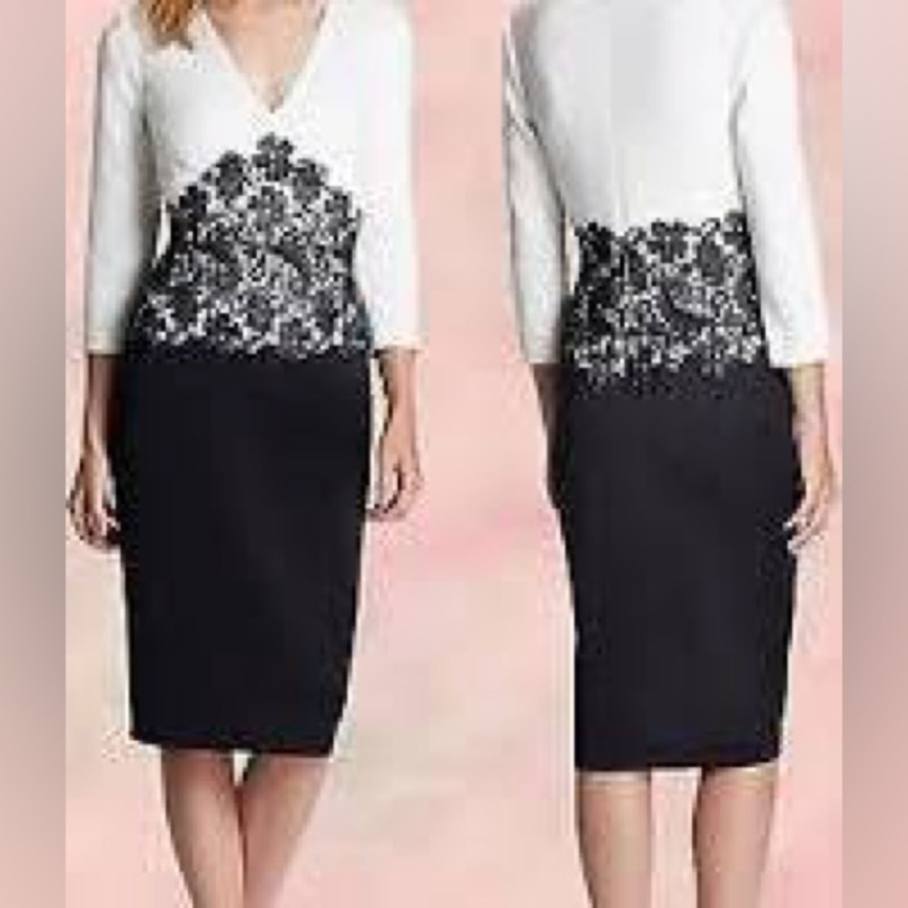 Tadashi Shoji Two-Tone Black White
Colorblock Lace Waist Sheath Dress Size 12